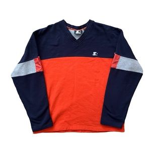 Starter - V-Neck Pullover Sweatshirt with Pockets Orange and Blue - Size Large